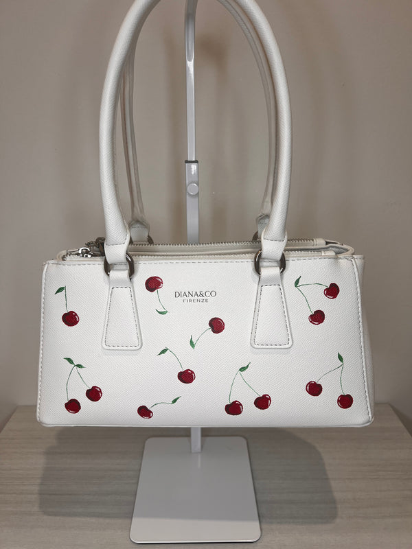 Bauletto dipinto a mano con Ciliegine rosse, Diana&Co con tracolla
