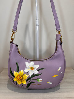 Borsa a tracolla dipinta a mano con Narcisi bianco e giallo , Pierre Cardin lilla