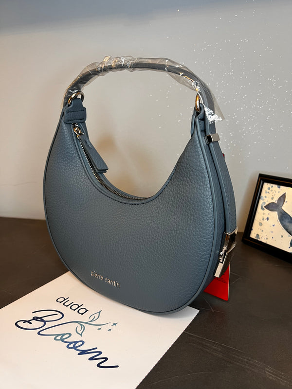 Borsa mezzaluna Pierre Cardin blu jeans